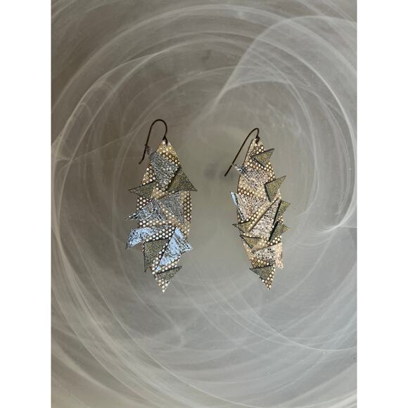 Artisan Handmade Metallic Leather Geometric multi pattern earrings - Picture 7 of 10